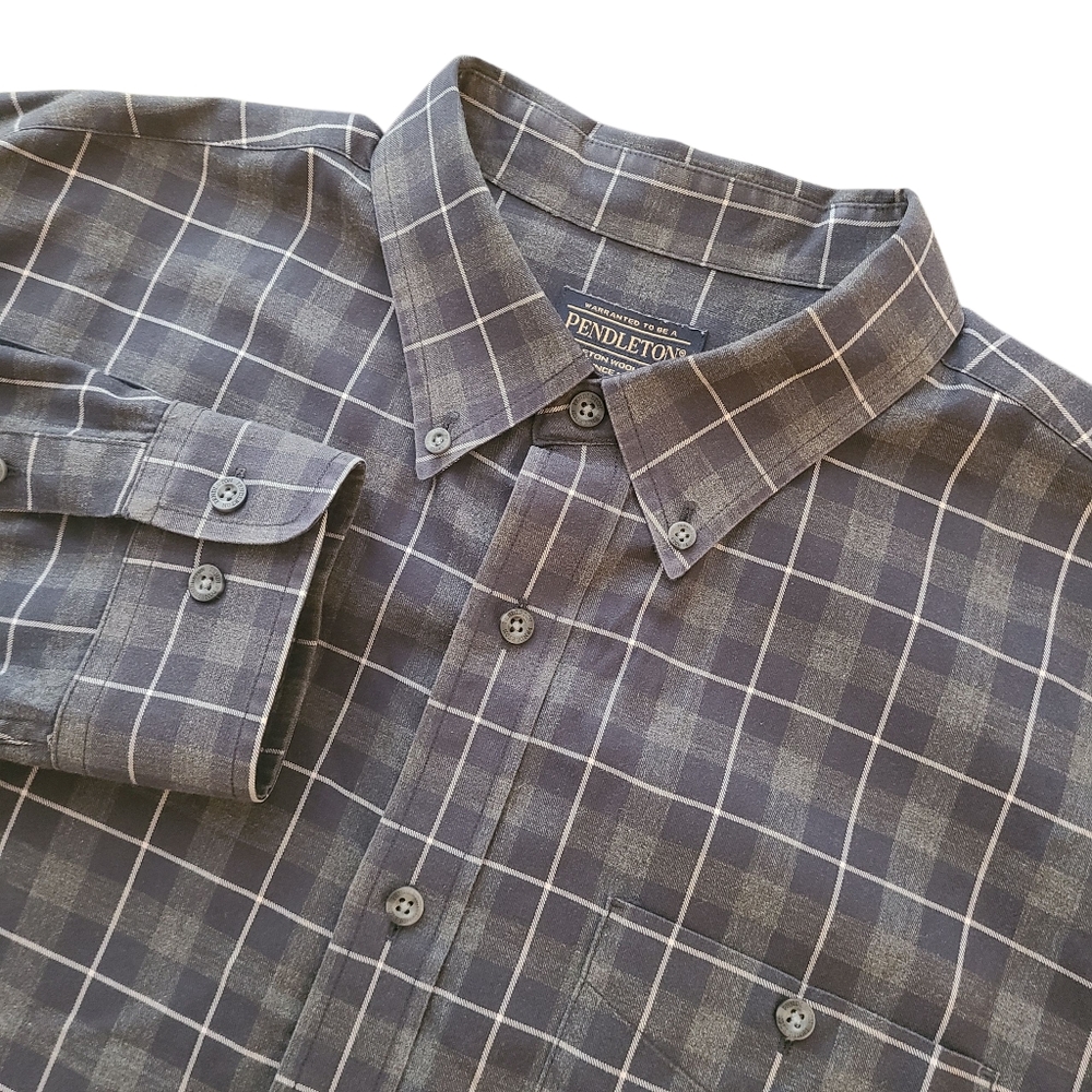 Pendleton Men's XL Gray & Black Long Sleeve Button Down Cotton Dress Shirt